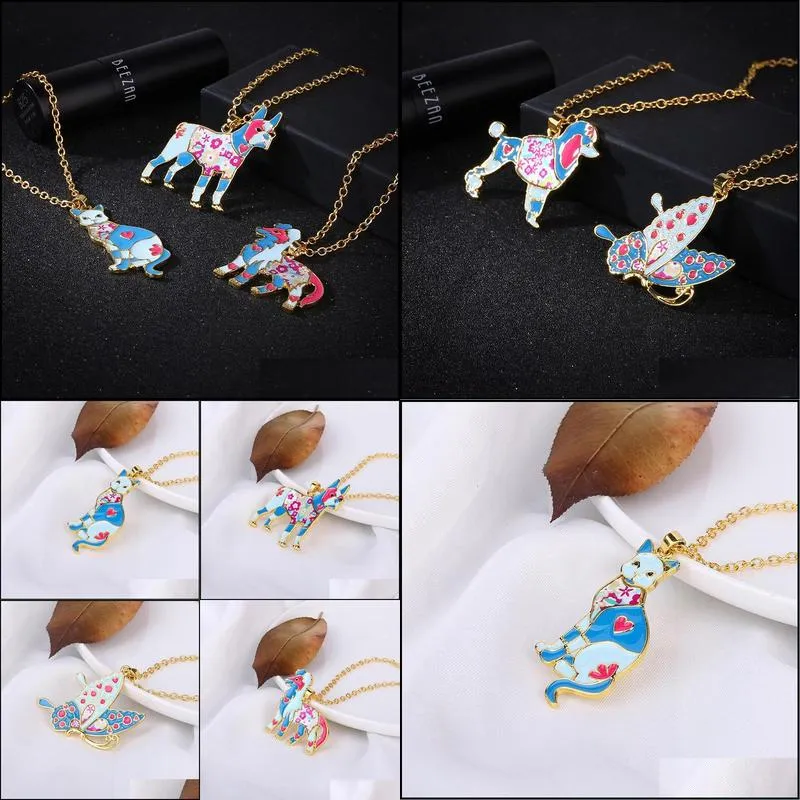 Pendant Necklaces Colorf Butterfly Necklace Enamel Drop Oil Pendants Necklaces Jewelry Gift Long Drop Delivery Jewelry Necklaces Penda Dh4Ah