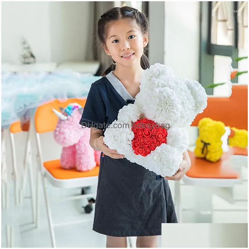 Decorative Flowers & Wreaths Decorative Flowers Teddy Rose Bear 25Cm Artificial With Light Box Girlfriend Anniversary Christmas Valent Dhfjw