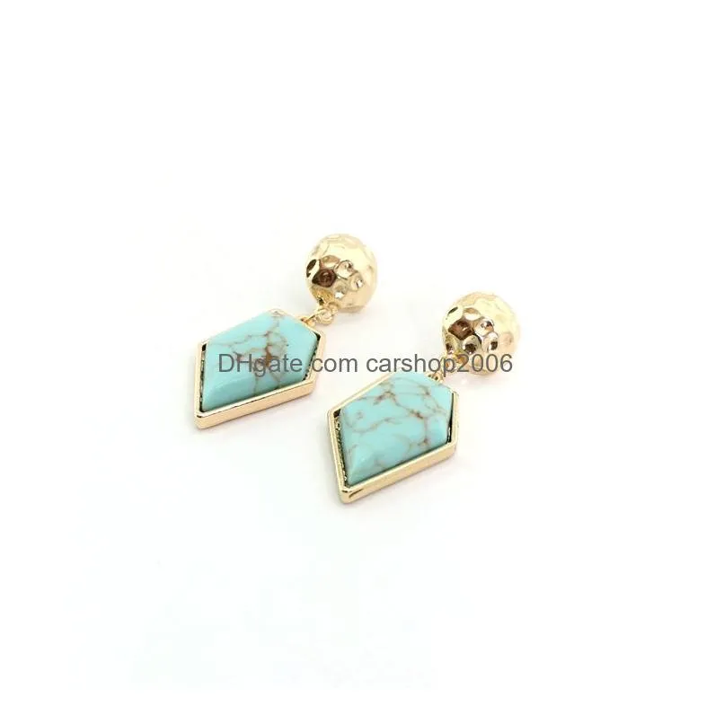 fashion gold color geometric natural stone geometric shape white turquoise dangle earrings jewelry for women