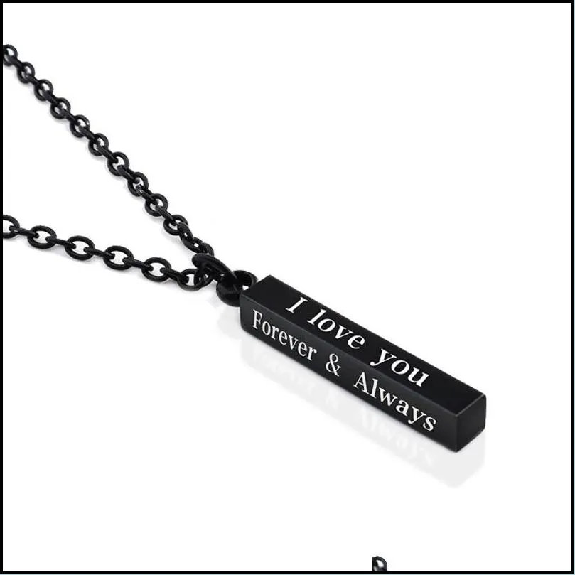 i love you stainless steel wishing column pendant necklace black pillar necklace couple accessories women men necklaces
