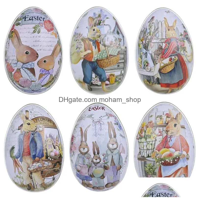 party favor easter tinplate egg shaped candy tin bunny rabbit printed metal spring party favor gift packaging storage case s m l size