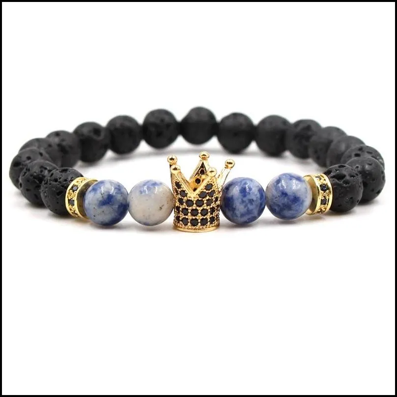 Beaded Lava Crown Bracelets Beads Matte Black Stone Inlay Zircon Women Men Jewelry Bracelet Drop Delivery Jewelry Bracelets Dhstf