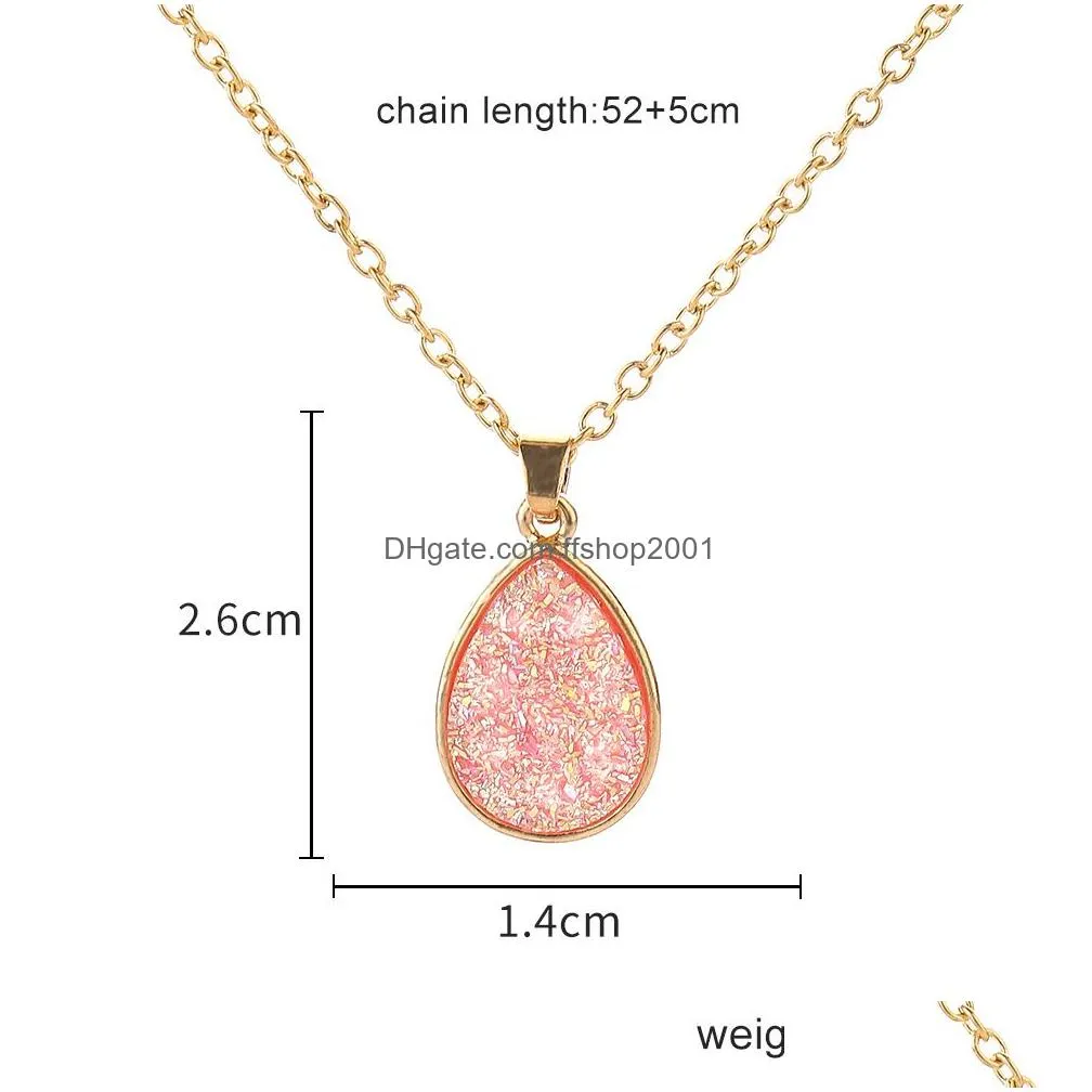 fashion 4colors druzy drusy necklace gold plated geometry faux natural stone resin necklace for women jewelry