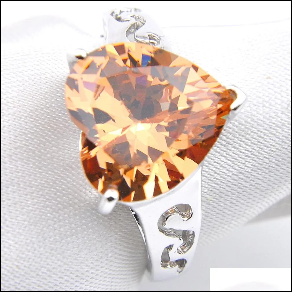 Wedding Jewelry Sets Luckyshine Mix 3Pcs/Lot Engagement Heart Necklace Earrings Ring Set Cubic Zirconia Gems 925 Sterling Women Fashio Dhgzu