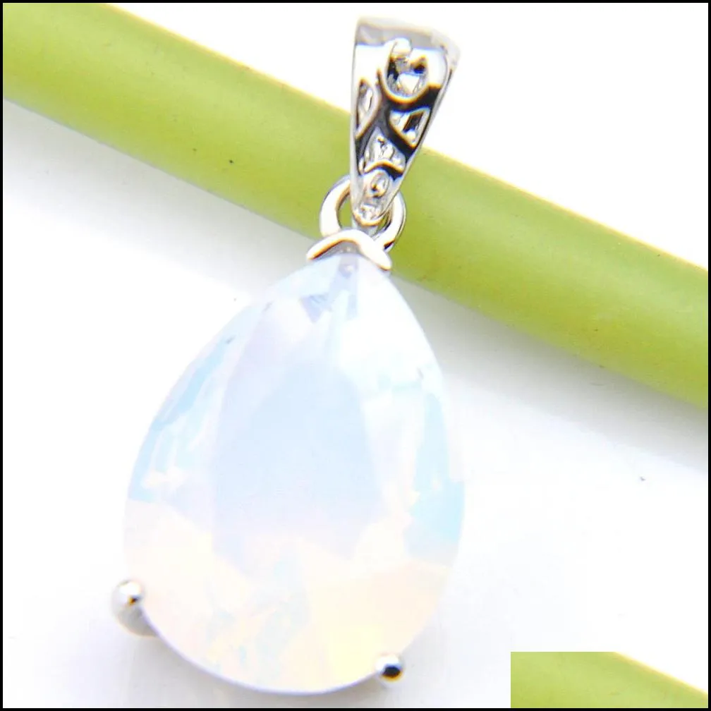 Pendant Necklaces Luckyshine Europe Jewelry Water Drop White Moonstone Gems Sier Necklaces Usa Israel Wedding Engagement Pendant Add D Dhzbp