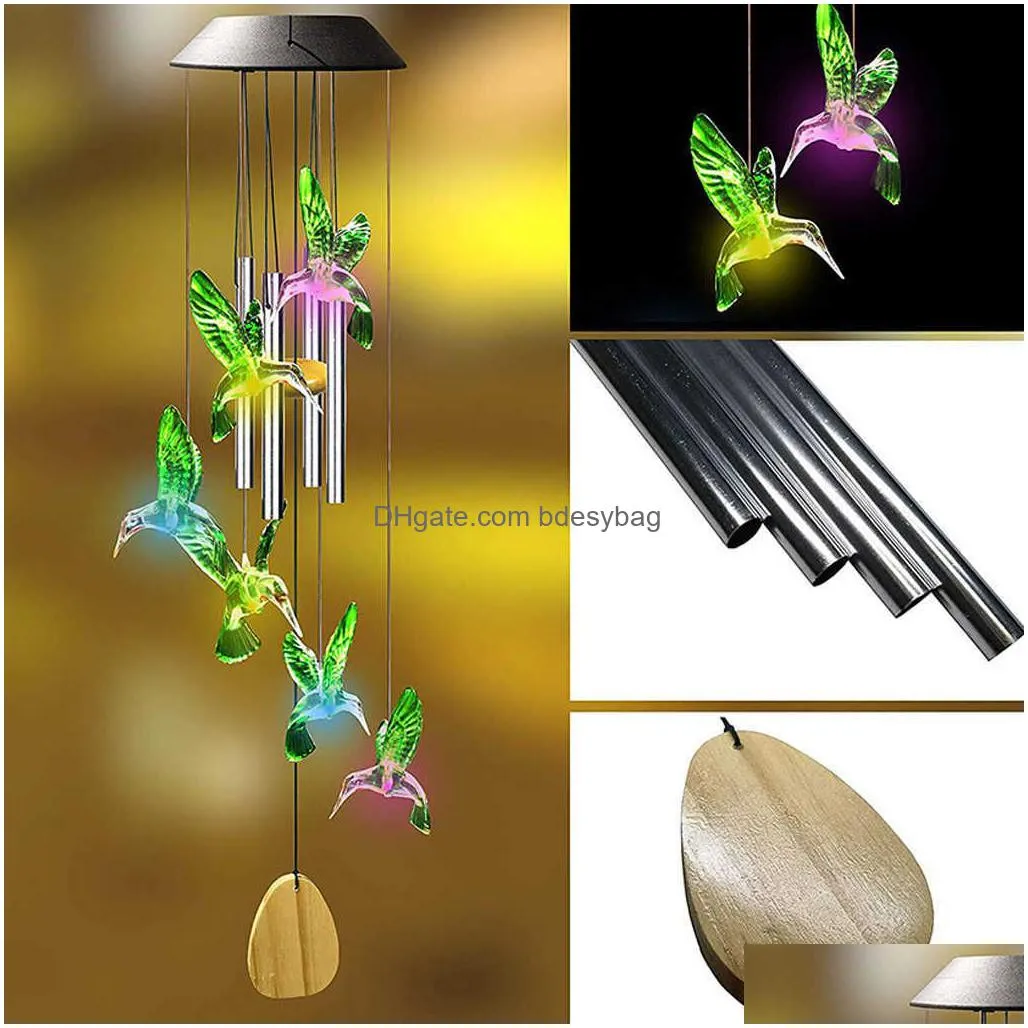 Decorative Objects & Figurines Decorative Objects Figurines Garden Wind Chime Lamp Solar Powered Induction Glowing Indoor Outdoor Wate Dh6Uj