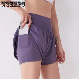 Women`s Shorts Loose Casual Sports Women Thin Purple Fake Two Pieces Anti Glare High Waisted Hip Lifting Breathable Yoga Pants Summer