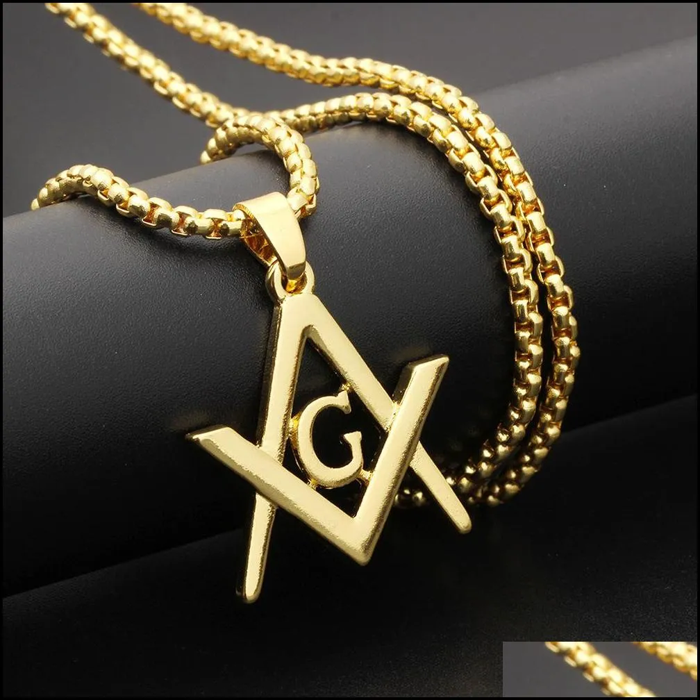 stainless steel necklace masonic symbol mason pentagram religion jewelry chain necklace gold/ silver/black masonic necklace