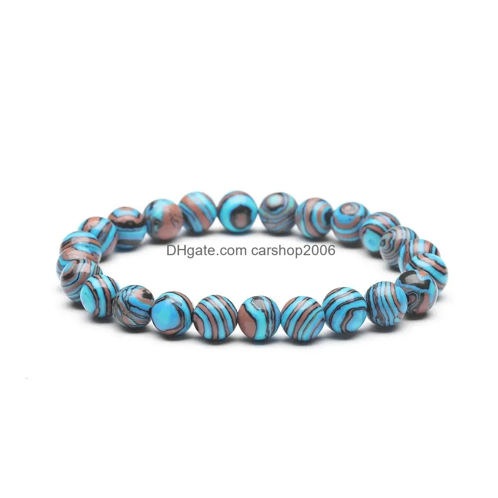 colorful charm beaded men bracelets 8mm natural stone malachite bracelets bangles for women yoga jewelry
