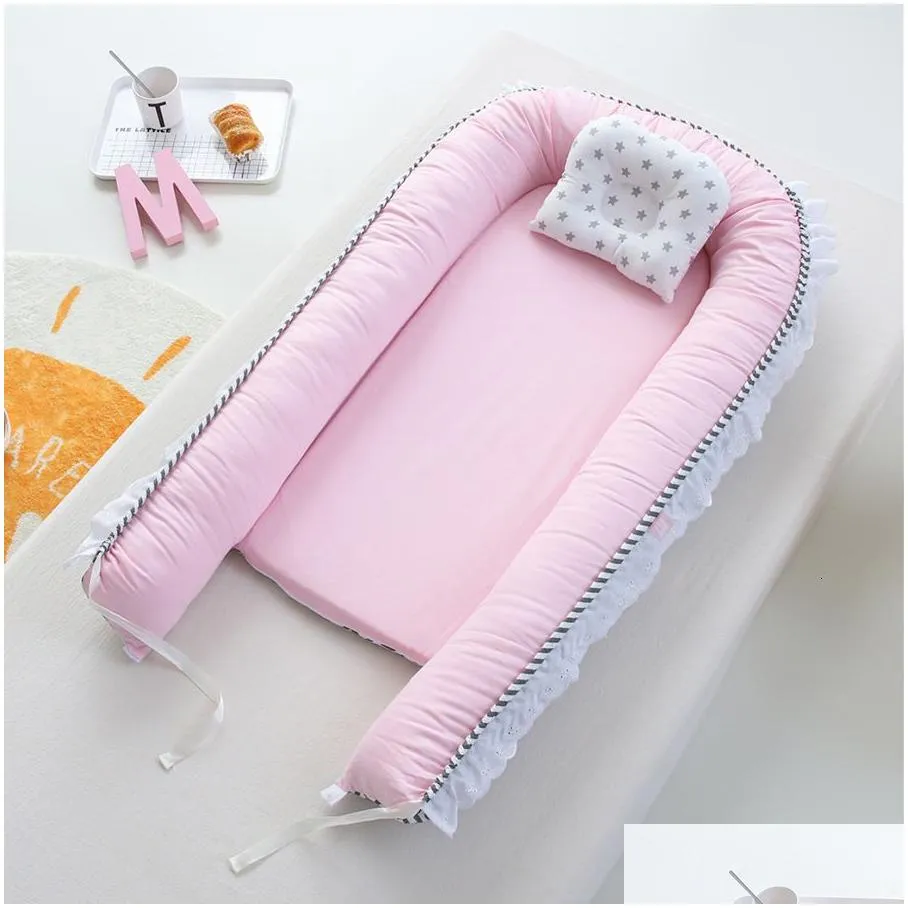 Bassinets Cradles Breathable Foldable born Cotton Lounger Soft and Portable Crib with Pillow Travel Baby Nest Bed 85x50CM 230510