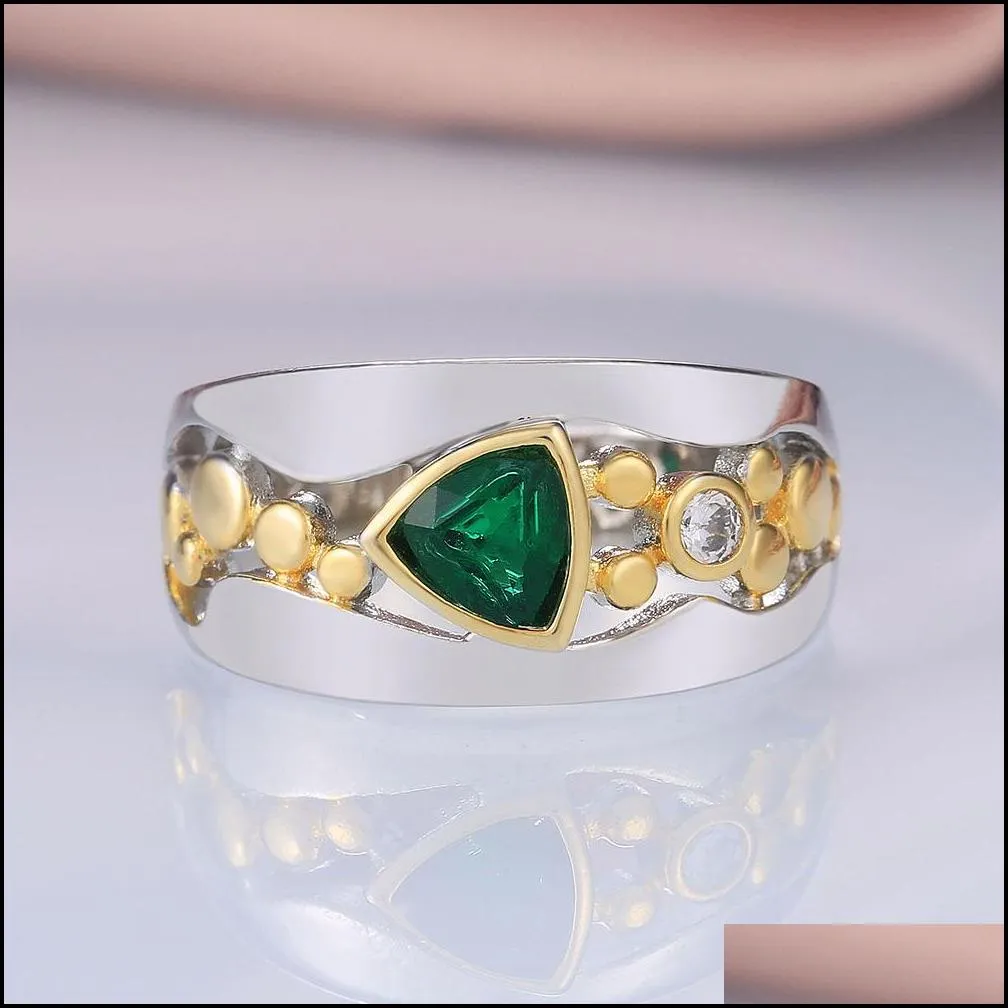 vintage hollow-out band ring evening dance party accessories green stone graceful two tone rings jewelry for mother gift