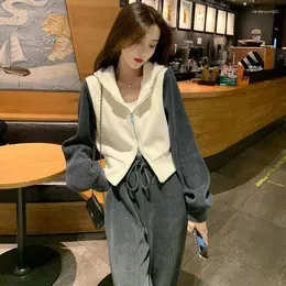 Women`s Two Piece Pants Streetwear Casual Sports Two-piece Suits Women Short Zipper Sweatshirts Coats Loose Wide-leg Sets Fashion Chic Slit