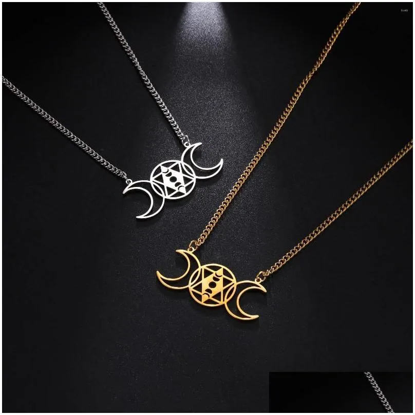 Pendant Necklaces Pendant Necklaces Myshape Goddess Symbol For Men Women Moon R Eclipse Star Of David Stainless Steel Necklace Vintage Dhgki