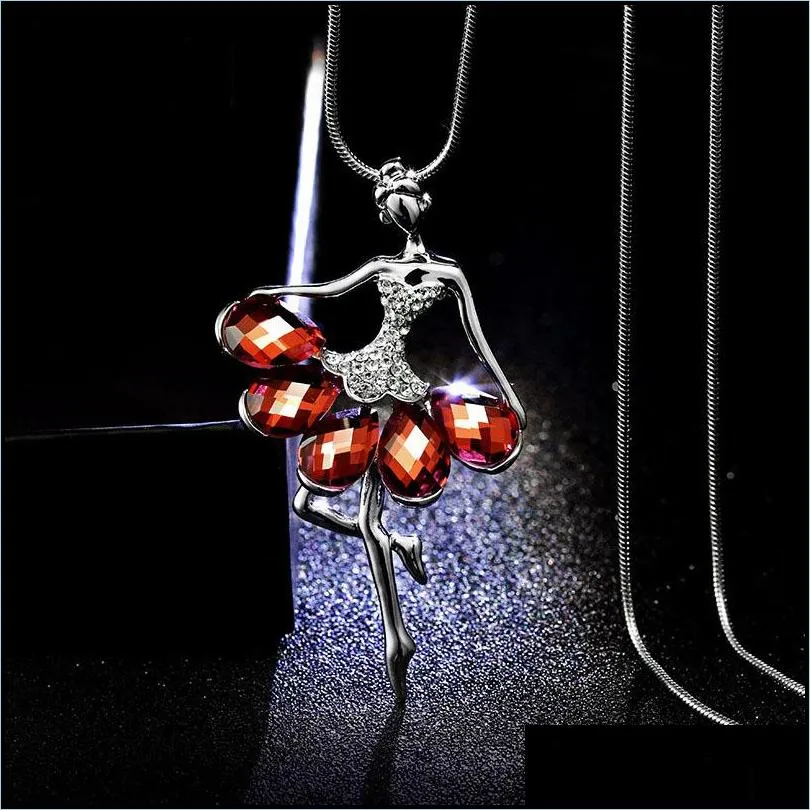 pretty dancing necklace silver ballerina dancer ballet dance pendant necklace charm girls christmas valentines day gift crystal