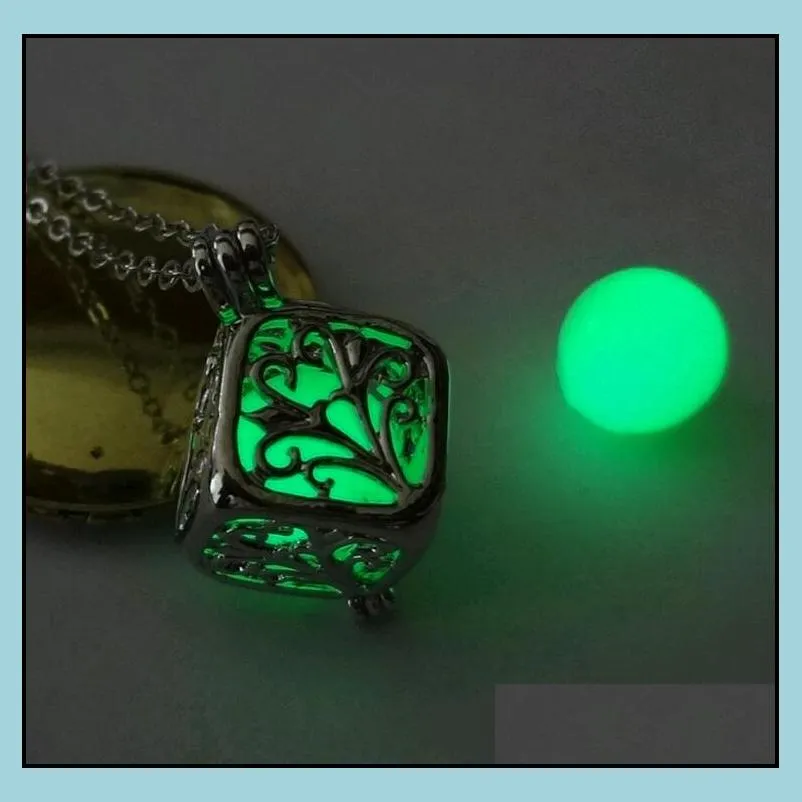 Lockets Magic Cube Noctilucent Lockets Hollow Out Pattern Luminous Beads Square Pendants Necklaces For Sale Glow In Dark Drop Delivery Dho7D