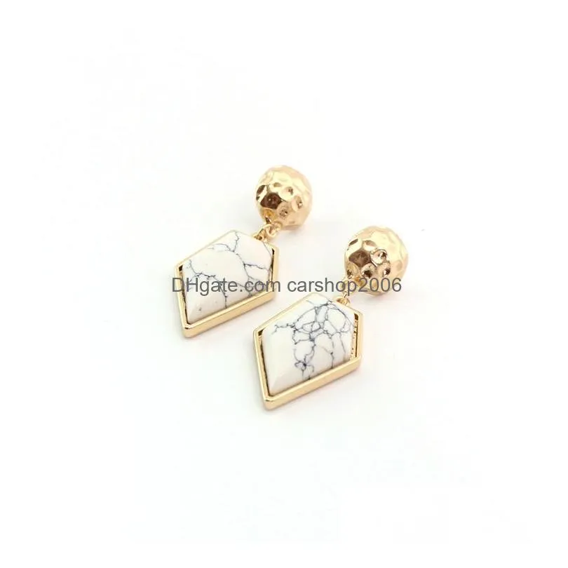 fashion gold color geometric natural stone geometric shape white turquoise dangle earrings jewelry for women