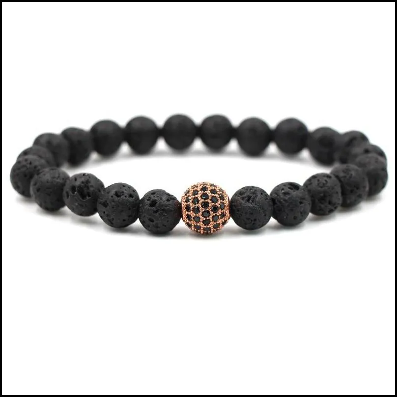 black beads natural stones ball charm lava stone beads men bracelet black lava beads bracelets