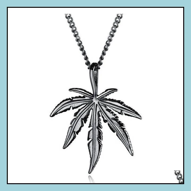 Pendant Necklaces Fashion Maple Leaf Pendants Necklace Titanium Steel Leaves Pendant Glittery Charm Chain Gift Hip Hop Jewelry Accesso Dhcxb