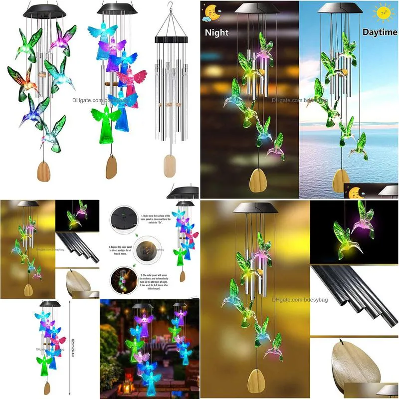 Decorative Objects & Figurines Decorative Objects Figurines Garden Wind Chime Lamp Solar Powered Induction Glowing Indoor Outdoor Wate Dh6Uj