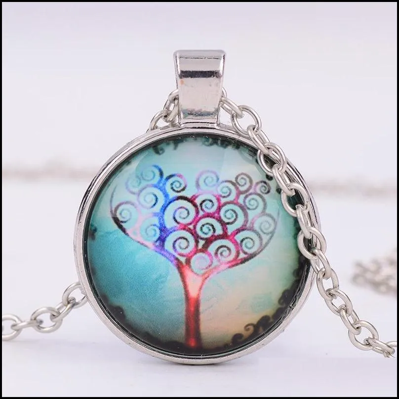 Pendant Necklaces Living Tree Of Life Necklaces  Alloy Vintage Glass Cabochon Bronze Chain Pendant Necklace Accessary Nice Wo Dhipj