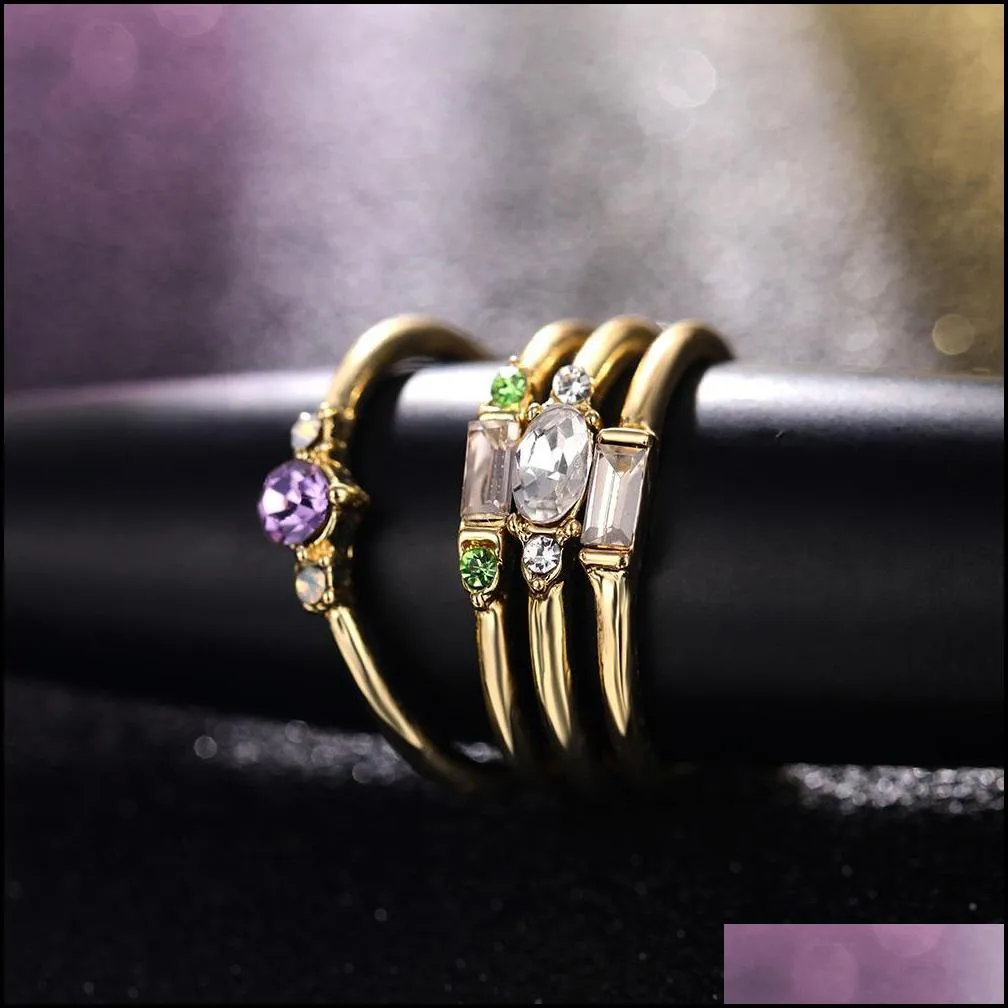 crystal zircon gold ring set 4 pcs/set vintage bohemian women engagement party ring set jewelry