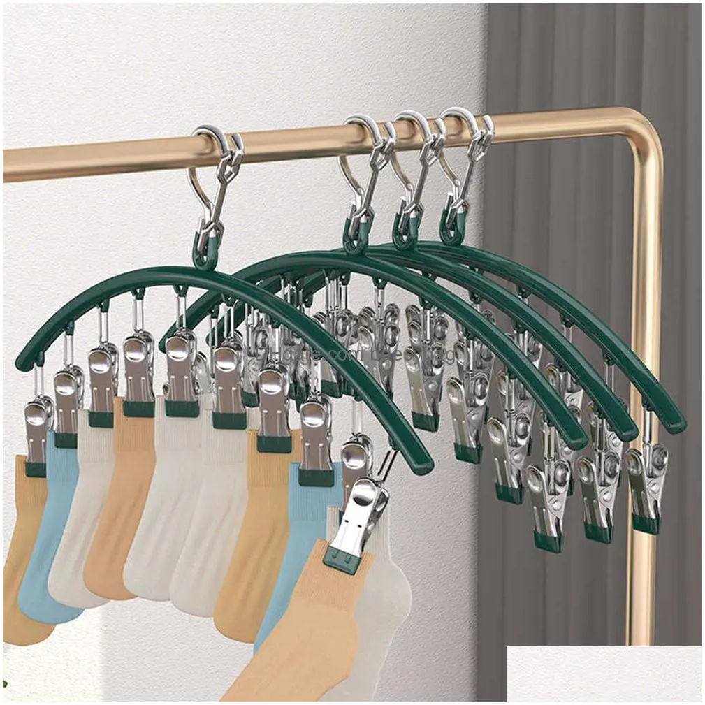 Hangers & Racks Hangers Racks Clothes Hanger With 10 Clips Stainless Steel Drying Windproof Clothing Rack For Towel Underwear Sock Hol Dhan8