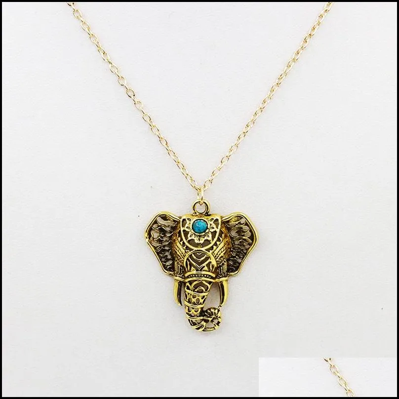 boho antique necklaces pendants ethnic turquoise elephant choker necklace chain necklaces