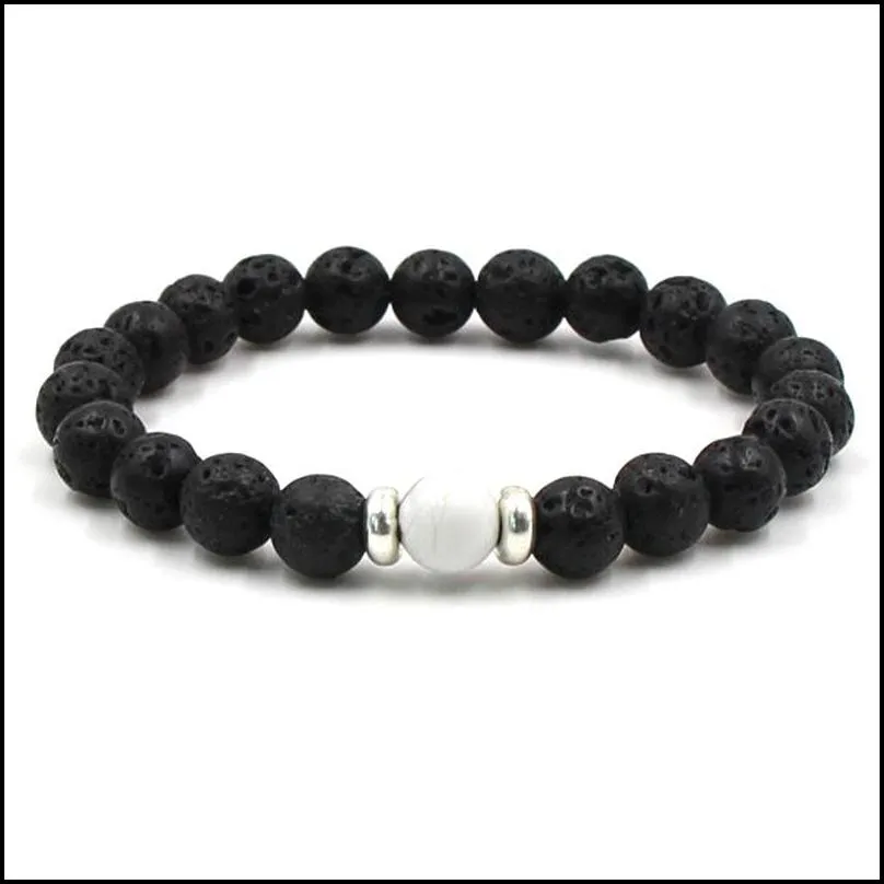 Beaded Lava Stone Beads Bracelets Natural Black Essential Oil Diffuser Elastic Bracelet Volcanic Rock Beaded Hand Strings Yoga Chakra Dh5Qk