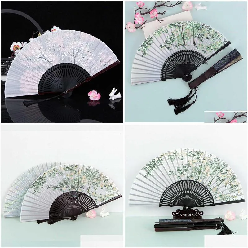 Chinese Style Products Chinese Style Products Girls  Bamboo Printed Ancient Folding Fan Retro Ethnic Hand Dancing Props Craft Gif Dhs9C