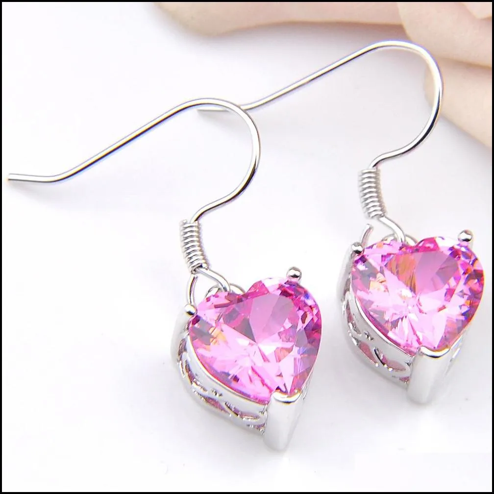 Wedding Jewelry Sets Luckyshine 925 Sliver Pink Heart Crystal Zircon Jewelry Sets Earring Pendants Rings Bracelet For Women Fashion Br Dh73D