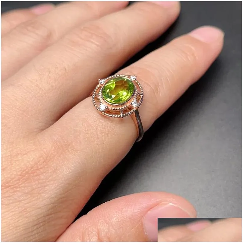 2ct Natural Peridot Ring for Woman Solid 925 Silver Peridot Jewelry with 3 Layers Gold Palting Classic Gemstone Silver Ring