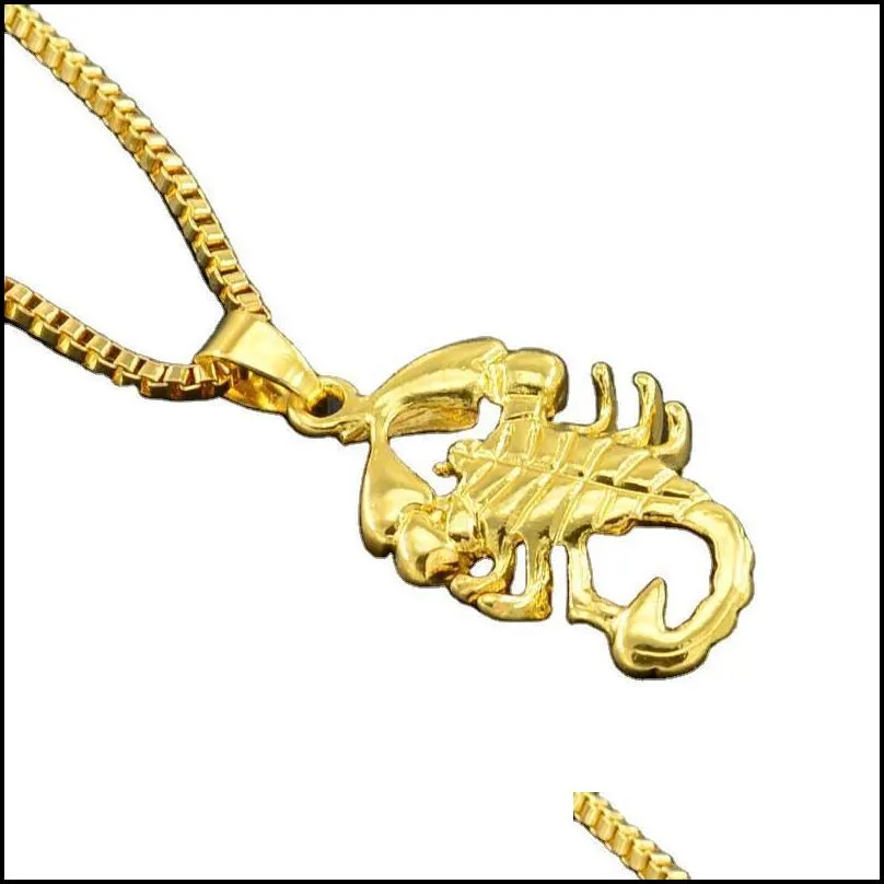 Pendant Necklaces Hip Hop Rock Necklaces Men Animal Stainless Steel Scorpion Pendant Gold Chain For Fashion Jewelry Drop Delivery Jewe Dhcqb