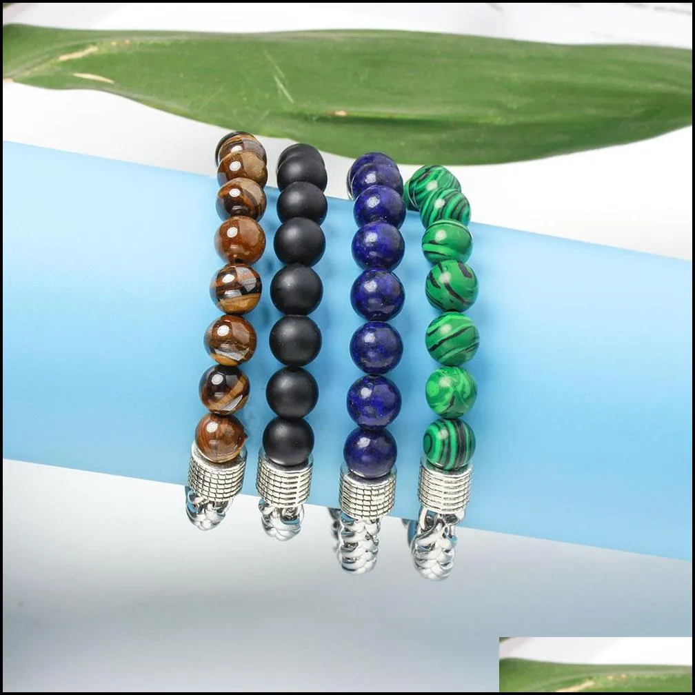 natural stone beaded bracelets for men yoga stainless steel link chain bracelet male jewelry tiger eye stone bracelet