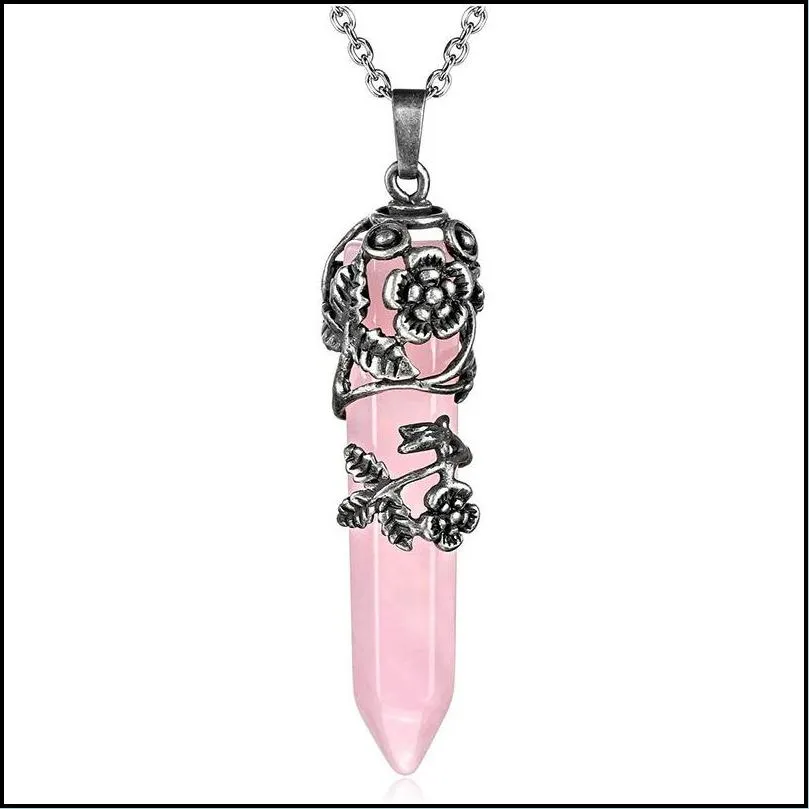 crystal necklace women men jewelry healing crystals amethyst rose quartz bead chakra healing point natural stone pendants chains