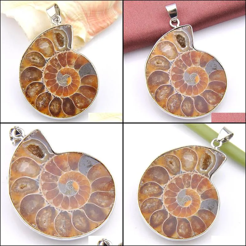 Lockets Luckyshine 2Pcs /Lot Christmas 925Sterling Sier Simple Design Restore Ancient Ways Ammonite Fossil Pendant For Lady Gift 31X41 Dhne0