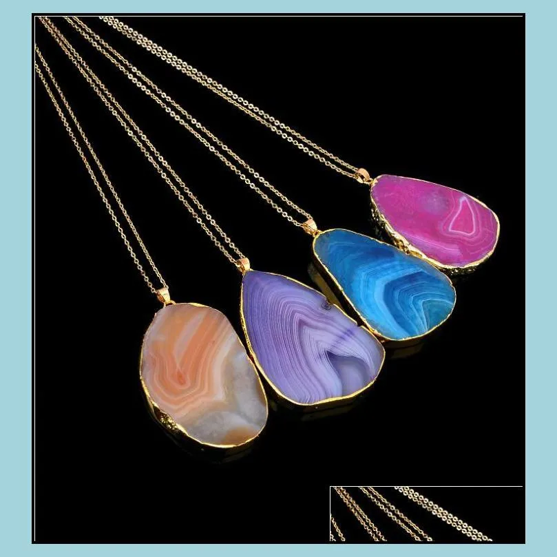 Pendant Necklaces Natural Stone Colorf Crystal Cutting Texture Pendant Necklace Different Designs Neck Sweater Chain Mix Fashion Jewel Dhnyb