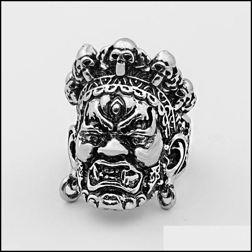 punk gothic retro male open ring skull dragon compass angel demon animals vintage silver color ring men jewelry