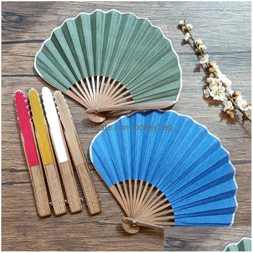 Chinese Style Products Chinese Style Products Shell Shaped Folding Fan Simple Solid Color Handmade Fabric Retro Small Portable Bamboo Dhsug