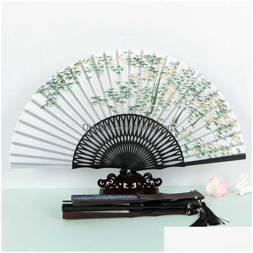 Chinese Style Products Chinese Style Products Girls  Bamboo Printed Ancient Folding Fan Retro Ethnic Hand Dancing Props Craft Gif Dhs9C