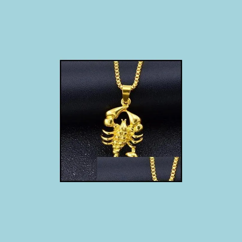 Pendant Necklaces Hip Hop Rock Necklaces Men Animal Stainless Steel Scorpion Pendant Gold Chain For Fashion Jewelry Drop Delivery Jewe Dhcqb