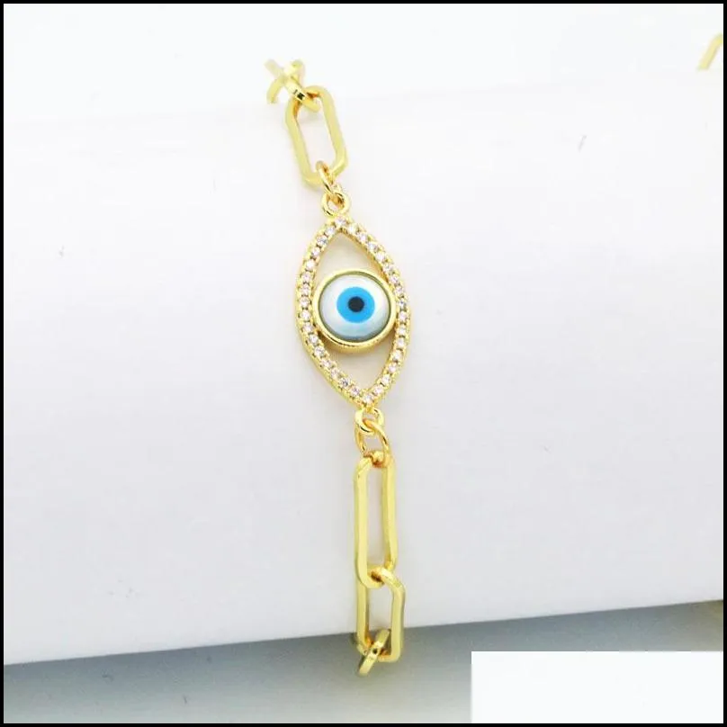 Charm Bracelets Real Gold Plated Cz Fatima Hand Evil Eye Charm Copper Chain Bracelet Jewelry For Man Drop Delivery Jewelry Bracelets Dha36