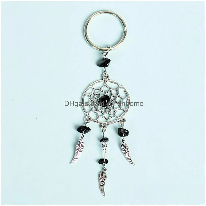 bohemian dreamcatcher keychain metal feather pendulum keyring natural crystal stone pendant handbag ornament acc