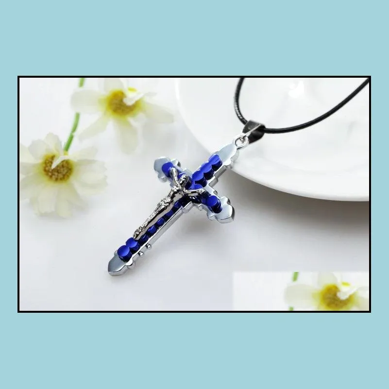 cross necklaces jesus christ crucifix catholic cross pendant with leather chain necklace cross necklace beautiful necklace