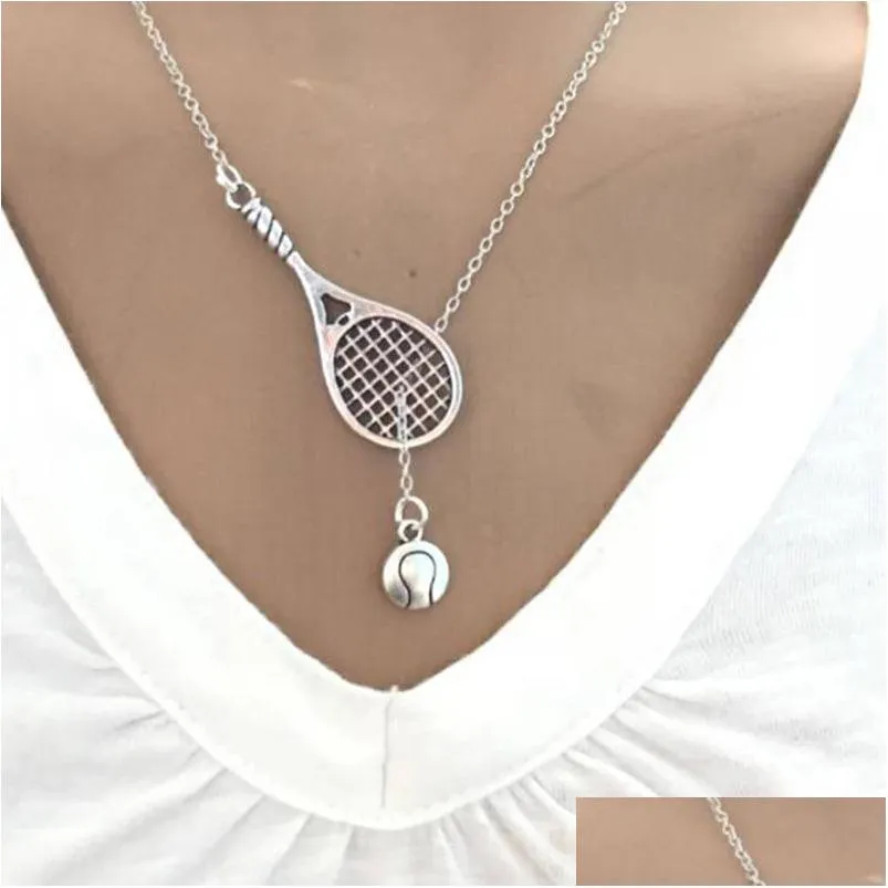 Pendant Necklaces Pendant Necklaces Lariat Style Tennis Necklace - Stainless Steel Sports Jewelry Back To School Trends Racket Y Gift Dhycj