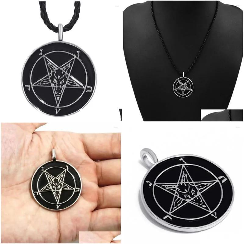 Pendant Necklaces Pendant Necklaces Mens Retro Gothic Style Metal Demon Satan Amet Necklace For Rock Locomotive Party Jewelry Gift Dro Dhjek