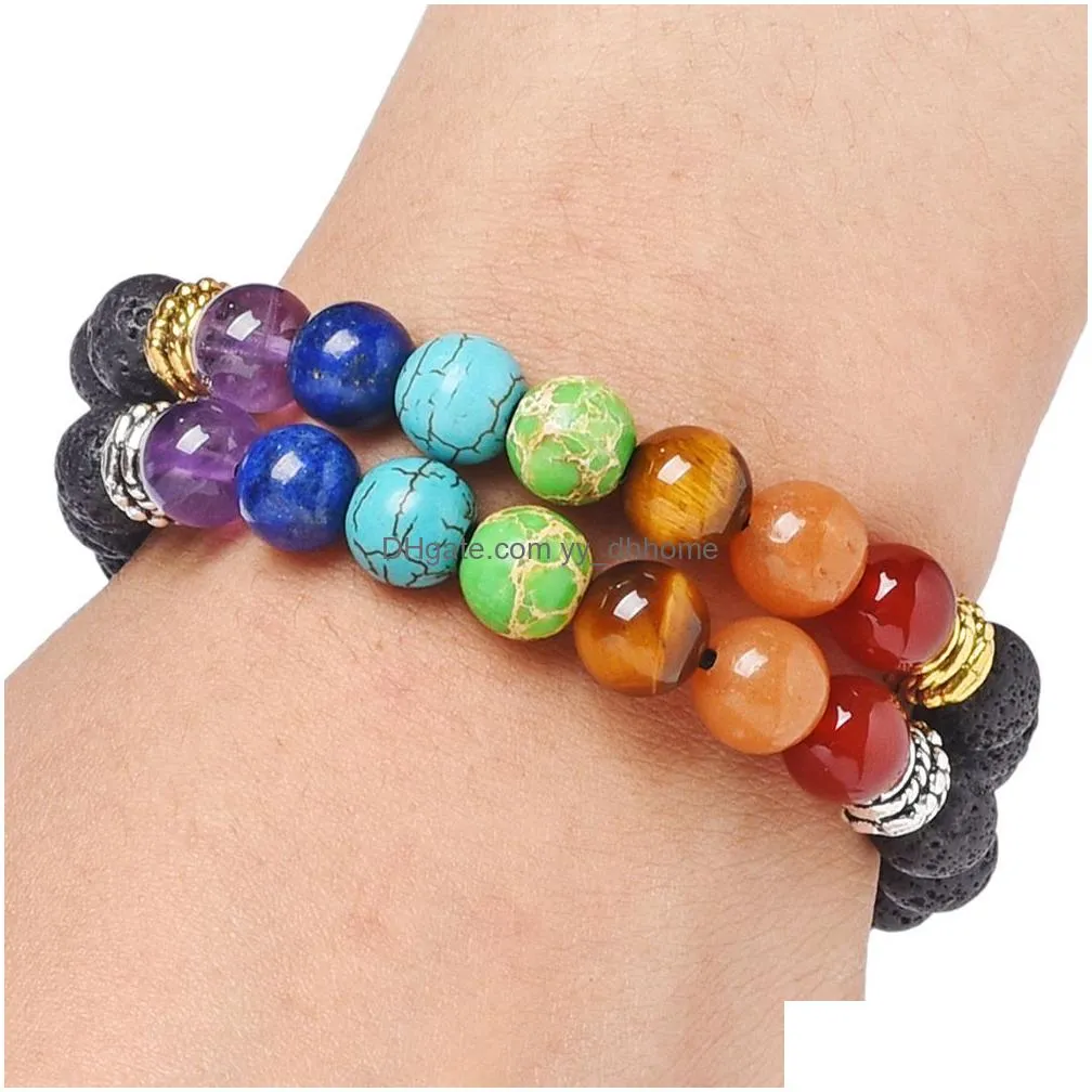7 chakra tree of life chakra bracelets lava stones multicolor beads rope bracelet  oil diffuser bracelet