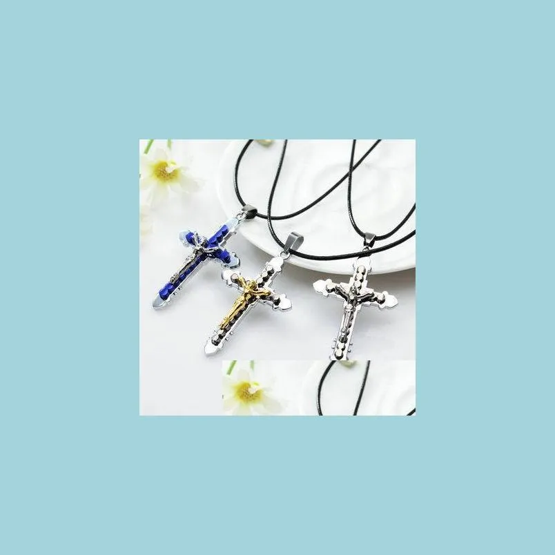 cross necklaces jesus christ crucifix catholic cross pendant with leather chain necklace cross necklace beautiful necklace