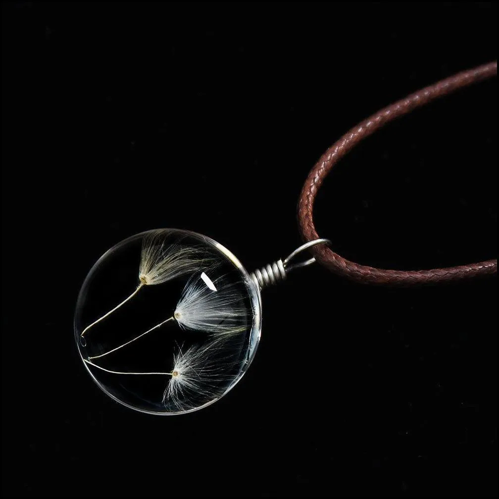 dandelion chokers necklaces crystal glass ball clover strip leather necklace long dried flowers locket pendant necklaces