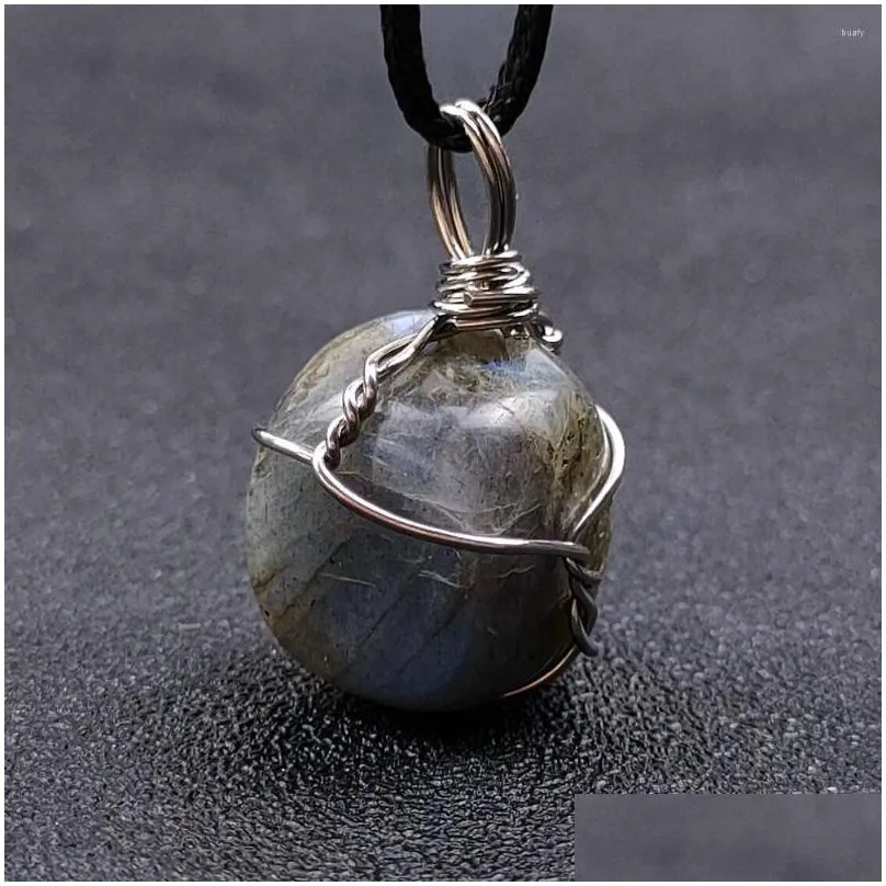 Pendant Necklaces Pendant Necklaces 3Pcs/Lot Natural Stone Irregarly Sliver Wire Wrapped Ding Tiger Eye Elongated Charm Necklace With Dh8Cb