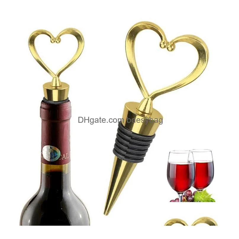 Bar Tools Bar Tools Rose Gold Sier Elegant Heart Lover Shaped Red Wine Champagne Metal Wines Bottle Stopper Valentines For Wedding Dro Dhsd7